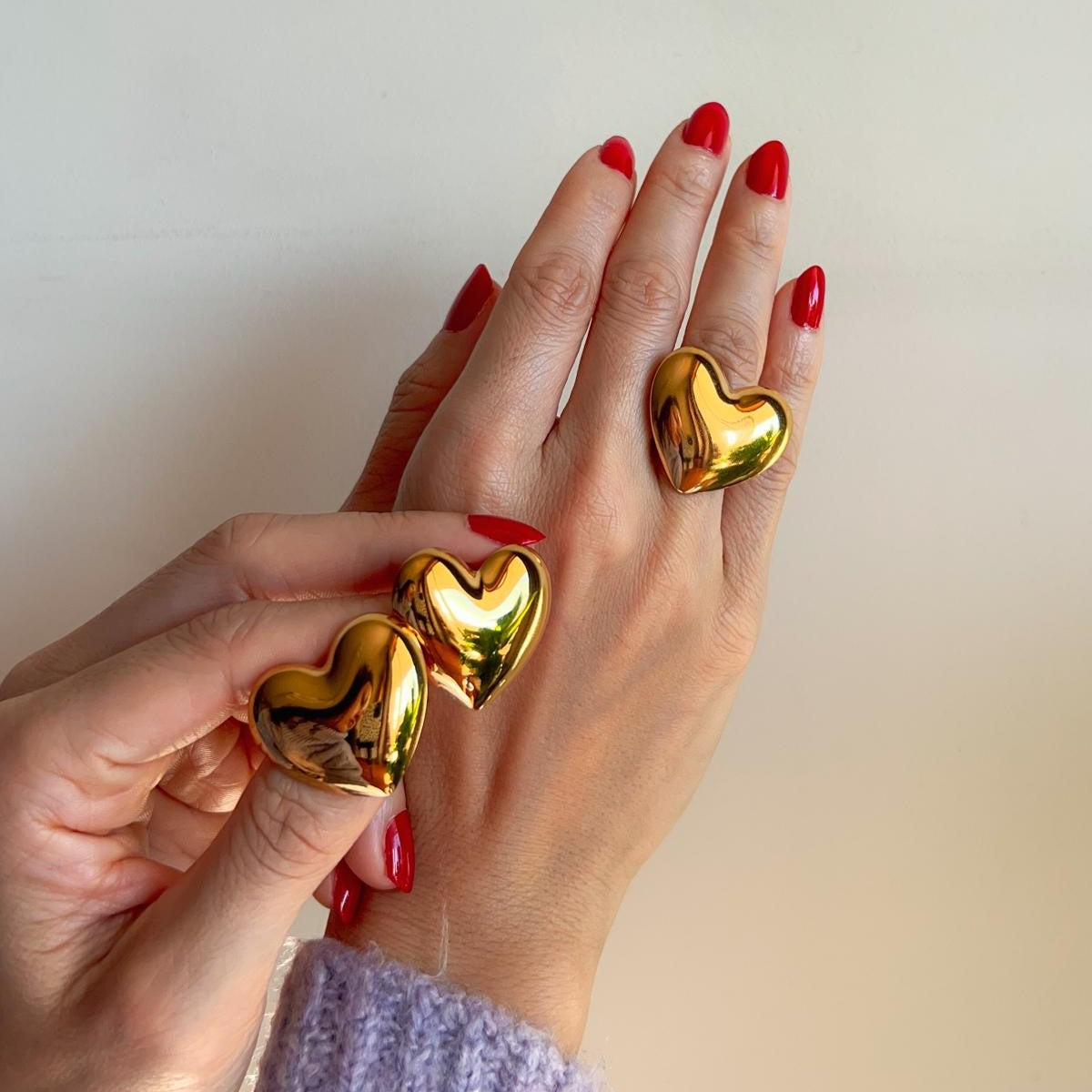 Chunky Heart Earrings and Ring Valentines Jewelry Set