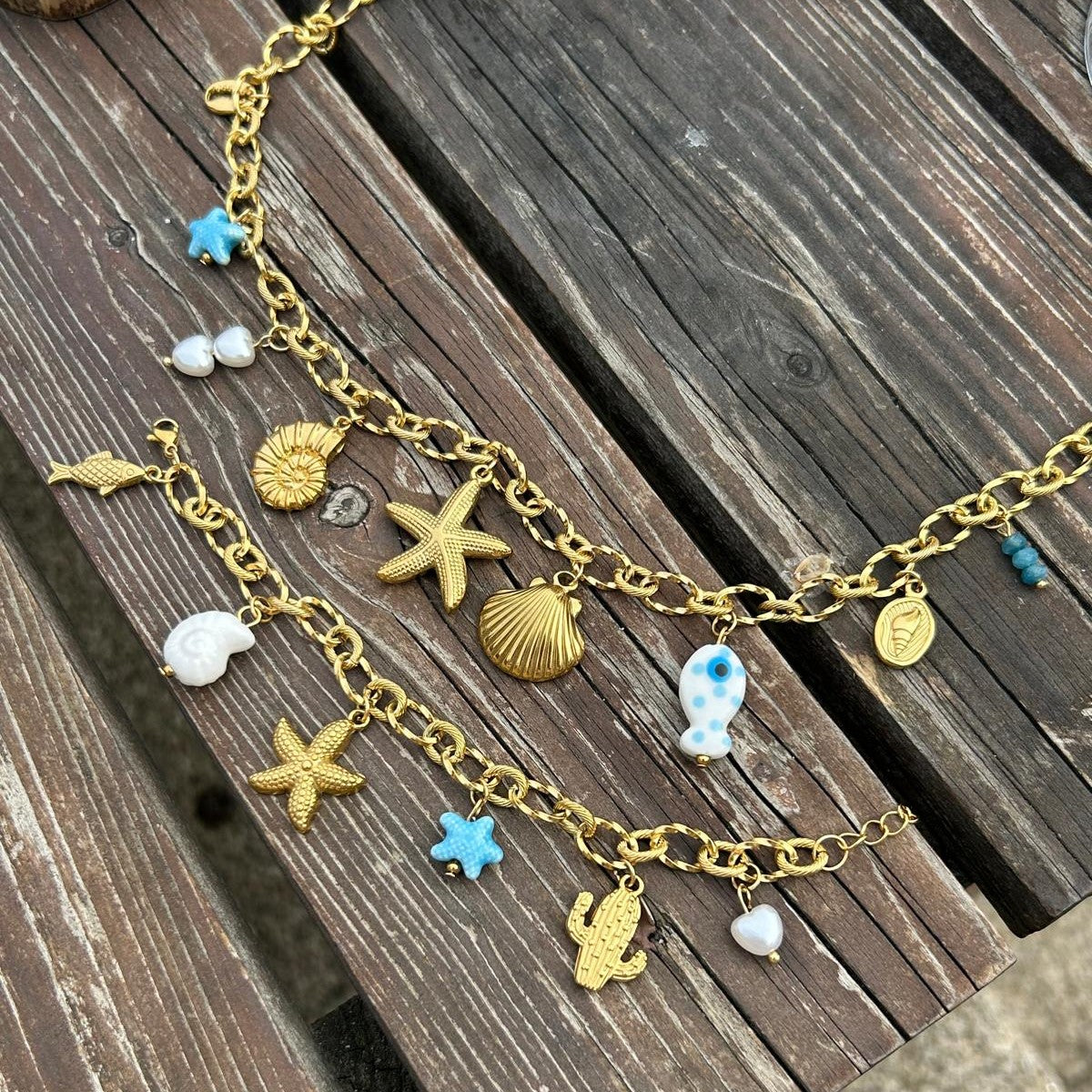 Blue Summer Charm Necklace and Bracelet Non Tarnish