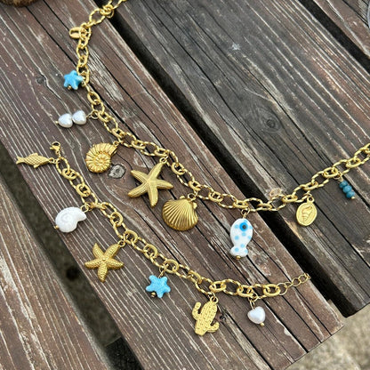 Blue Summer Charm Necklace and Bracelet Non Tarnish