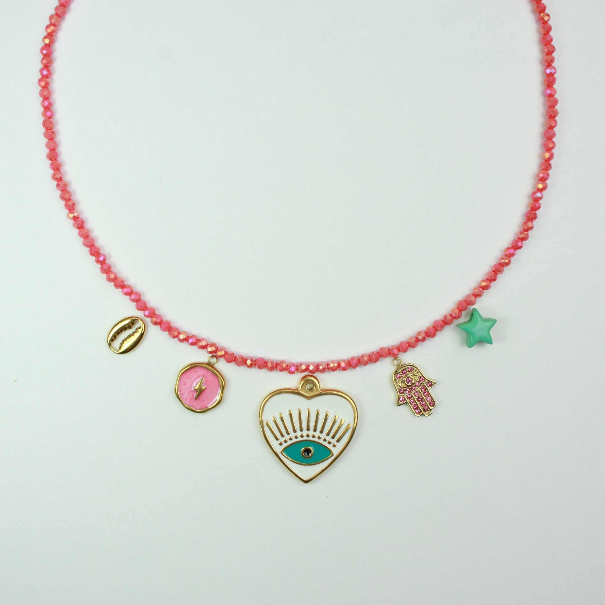 Charm Pink Beaded Necklace