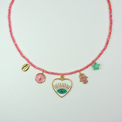 Charm Pink Beaded Necklace