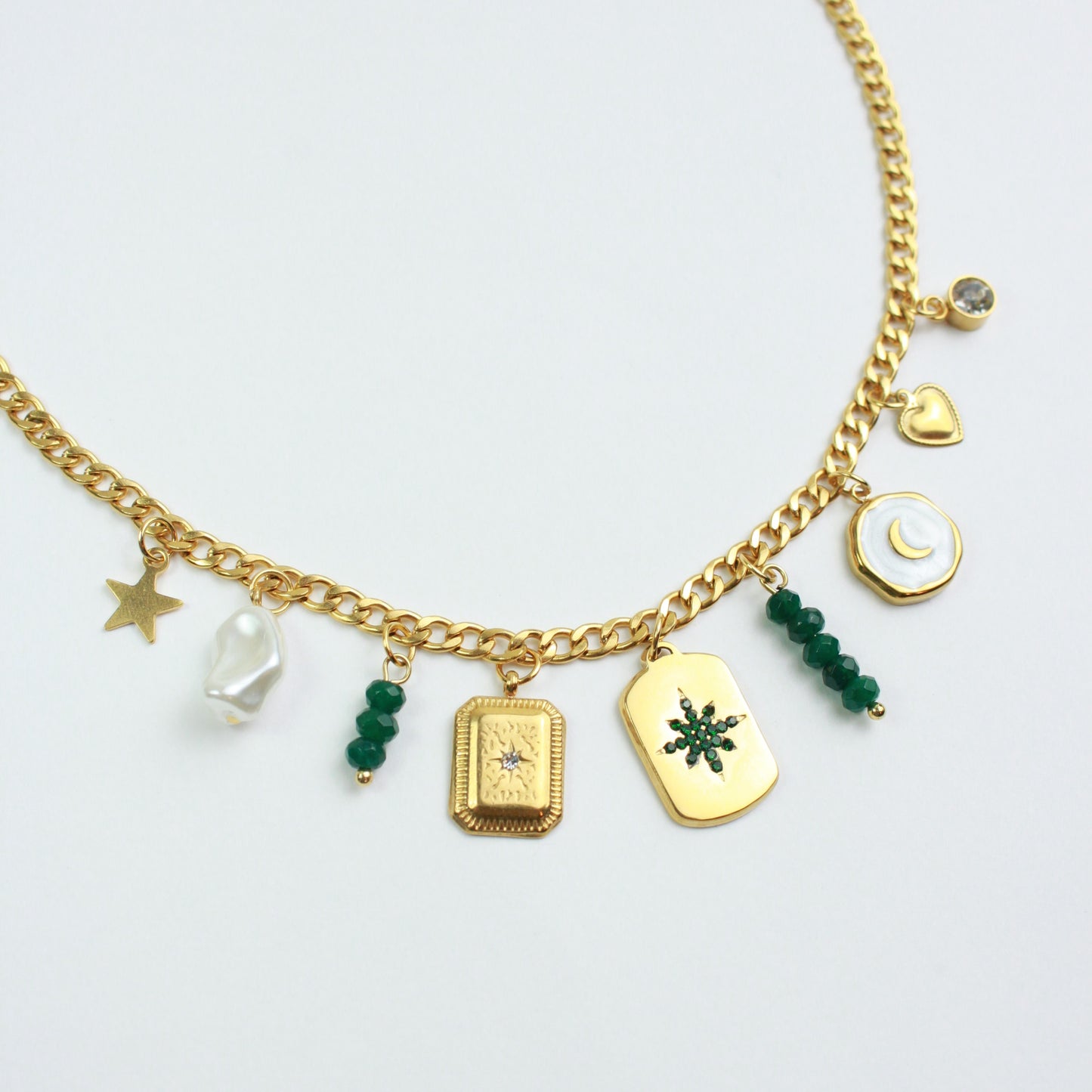 Christmas Charm Necklace Gold Green and White 1