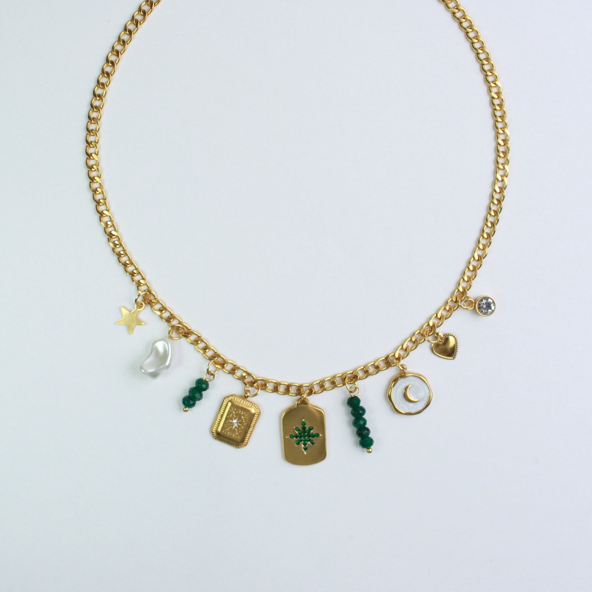 Christmas Charm Necklace Gold Green and White 2