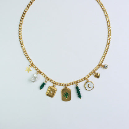 Christmas Charm Necklace Gold Green and White 2