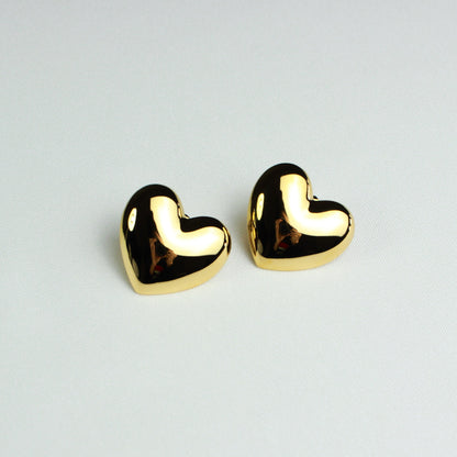 Chunky Heart Earrings Gold Valentines