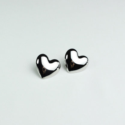 Chunky Heart Earrings Silver Valentines