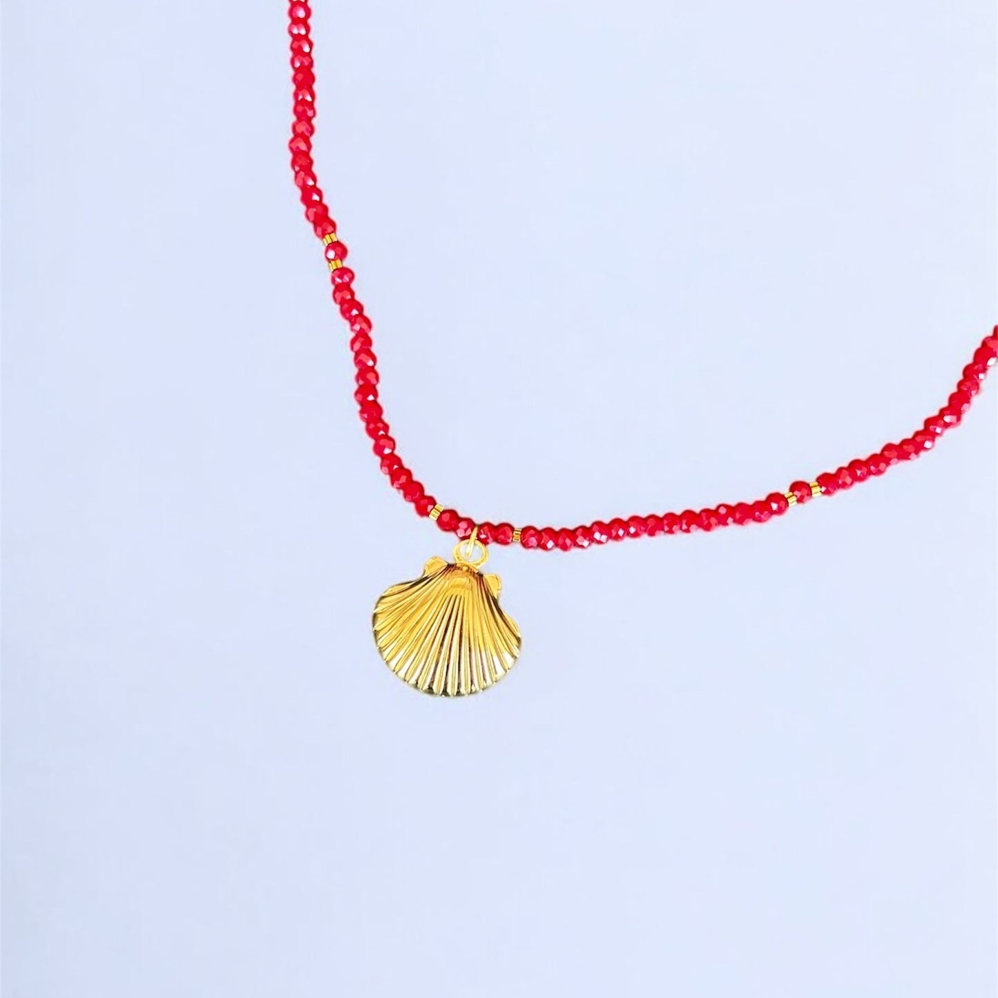 Clam Shell Red Beaded Choker