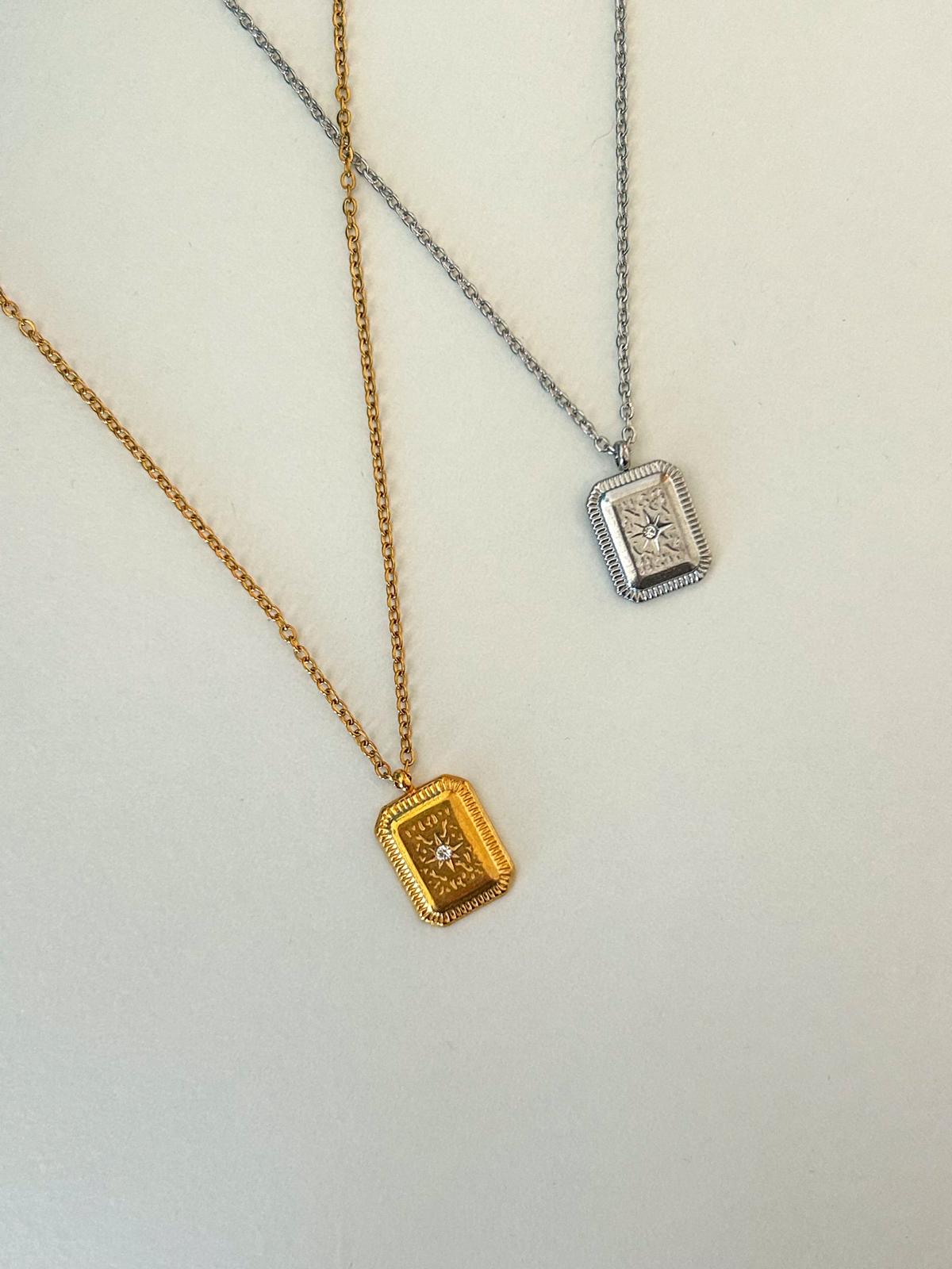 Diamond Star Plaque Dainty Necklace Silver and Gold