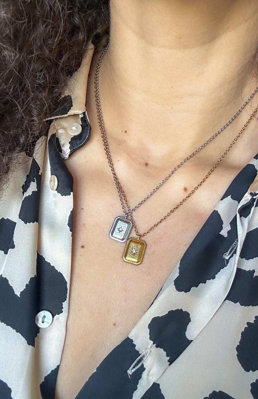 Diamond Star Plaque Dainty Necklace Silver and Gold NonTarnish