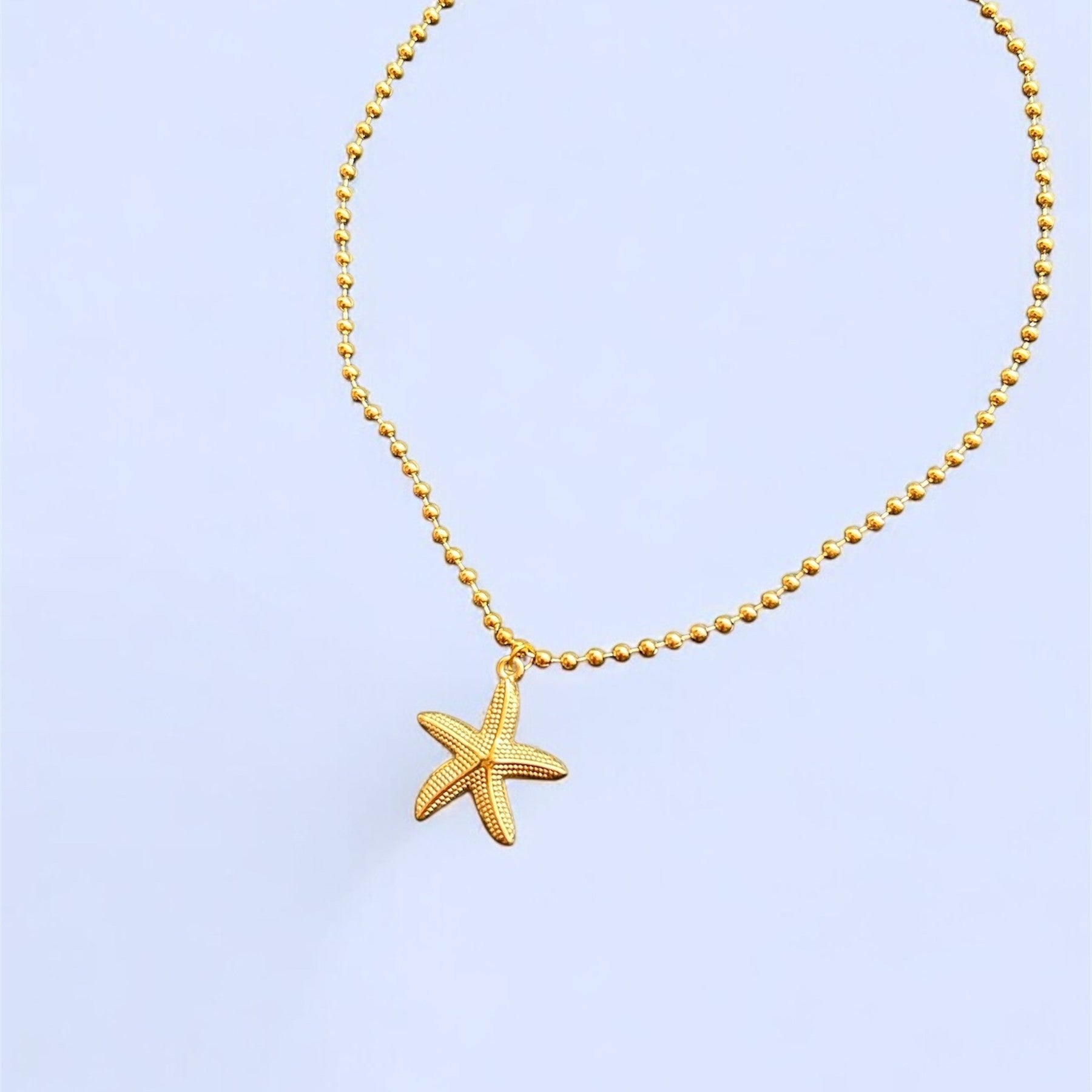 Gold Beaded Starfish Necklace Non Tarnish