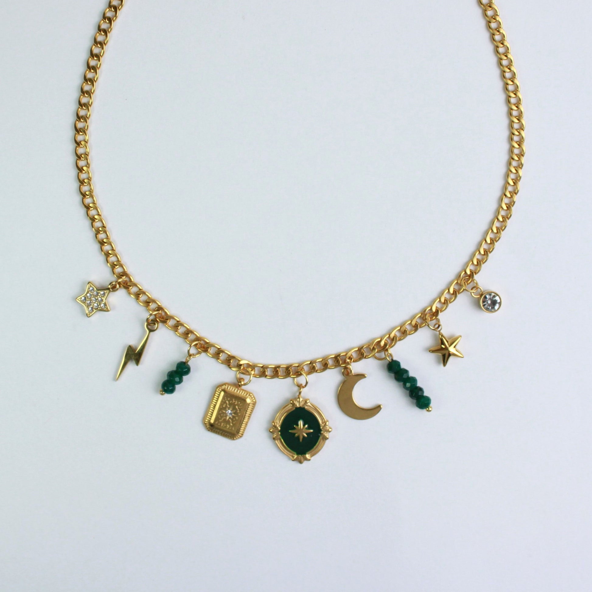 Green and Gold Christmas Charm Necklace 1