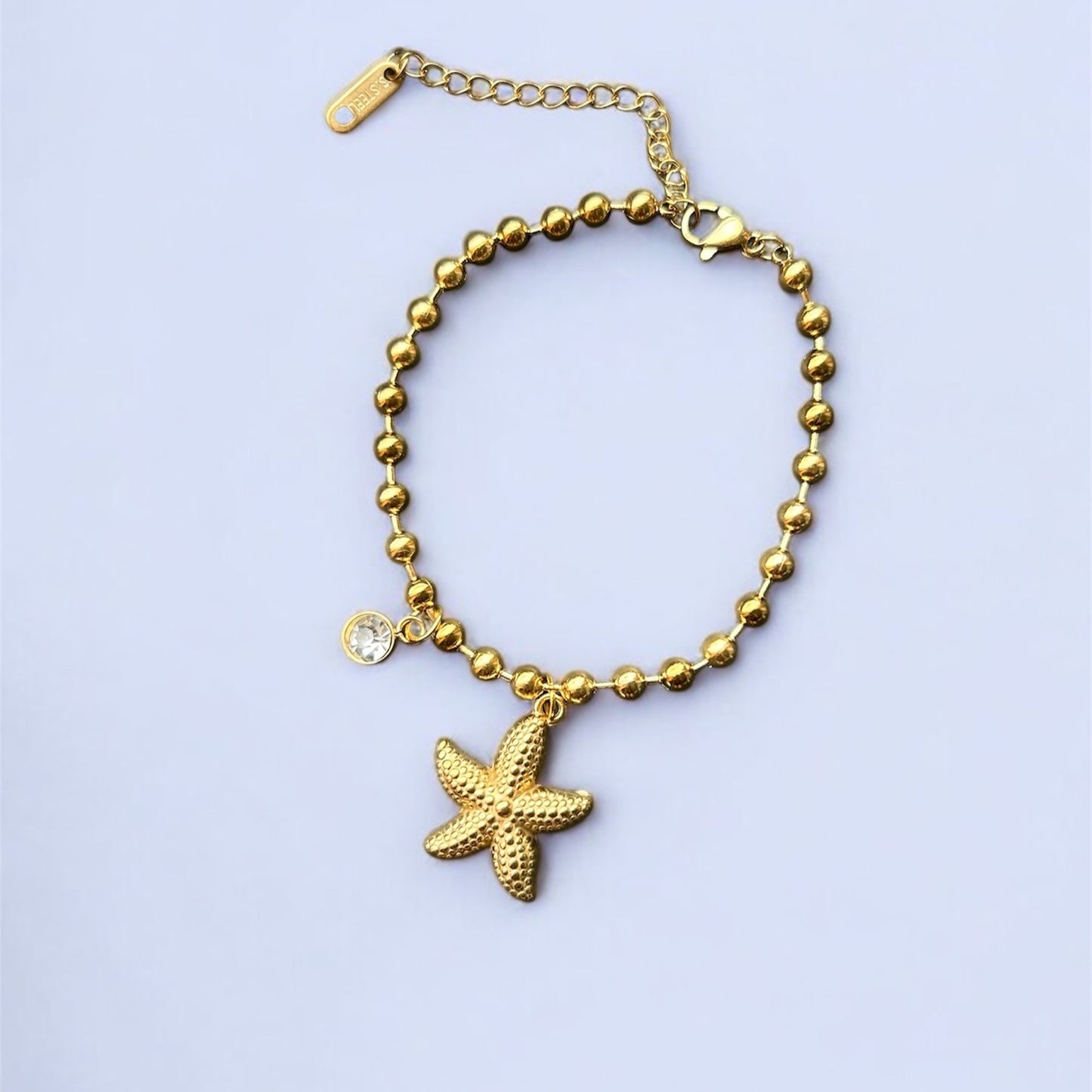 NonTarnishBeadedStarfishandDiamondBraceletGold