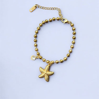 NonTarnishBeadedStarfishandDiamondBraceletGold