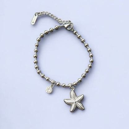 NonTarnishBeadedStarfishandDiamondBraceletSilver