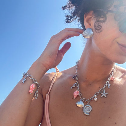 Pink and Silver Summer Charm Necklace and Bracelet