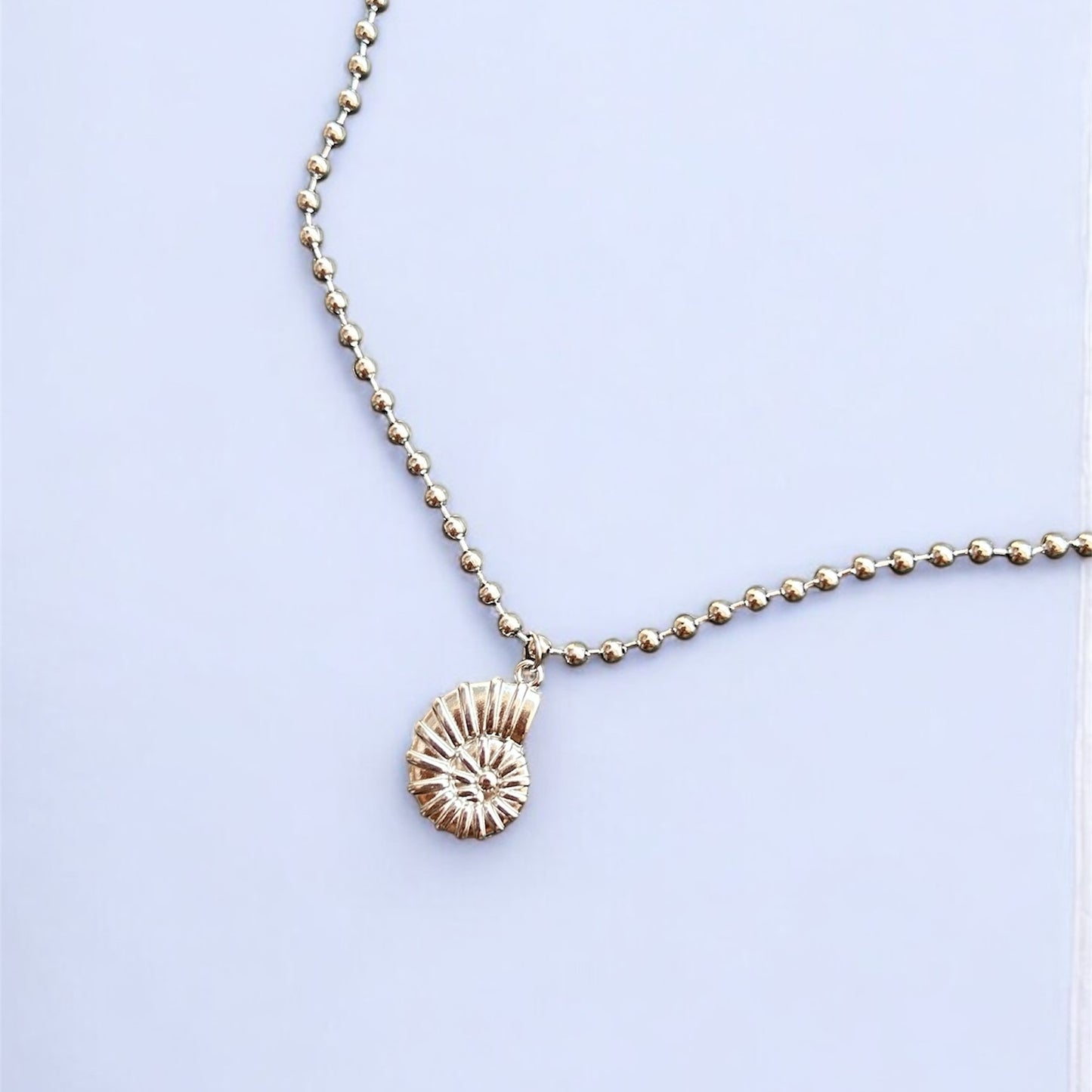 Silver Beaded Necklace Fossil Shell Charm Non Tarnish Summer