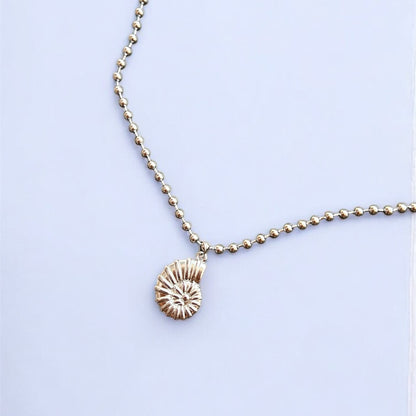 Silver Beaded Necklace Fossil Shell Charm Non Tarnish Summer