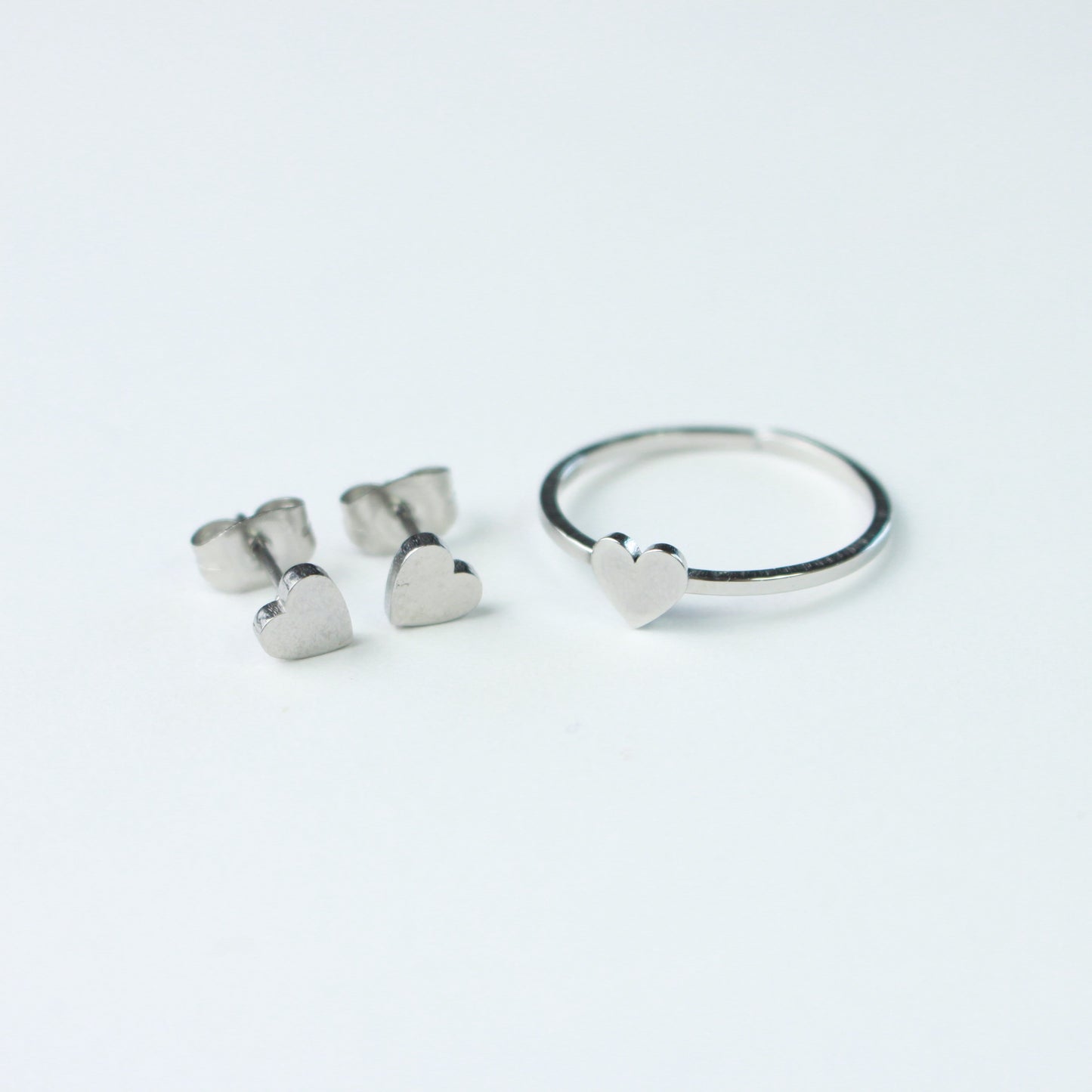 Silver Dainty Heart ring and earrings jewelry set