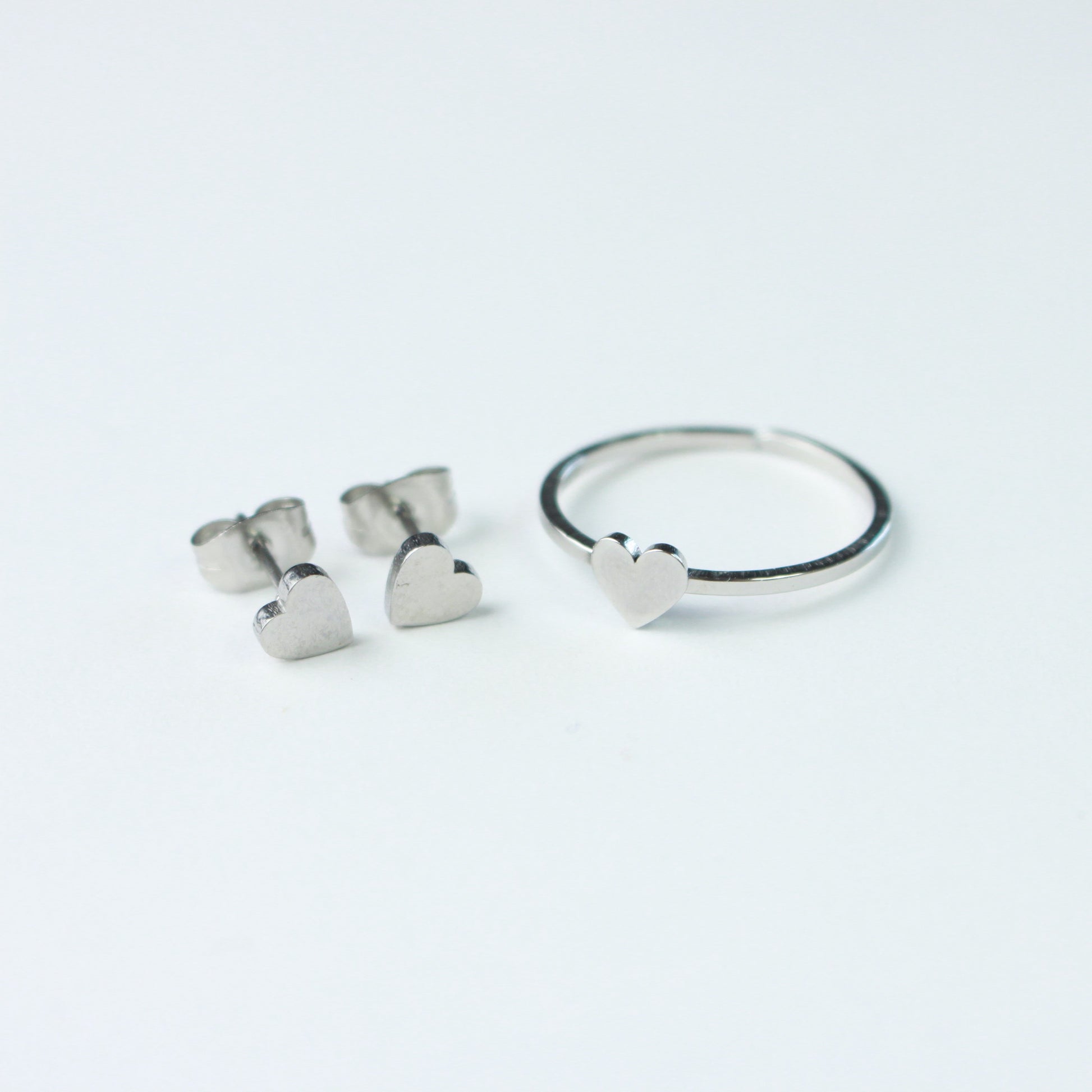 Silver Dainty Heart ring and earrings jewelry set