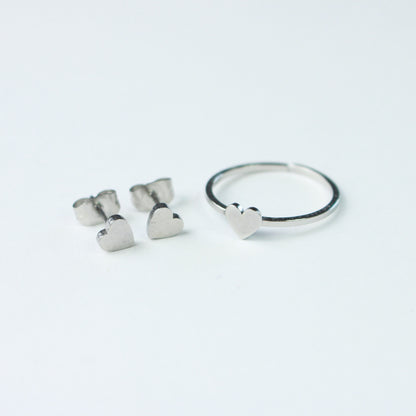 Silver Dainty Heart ring and earrings jewelry set