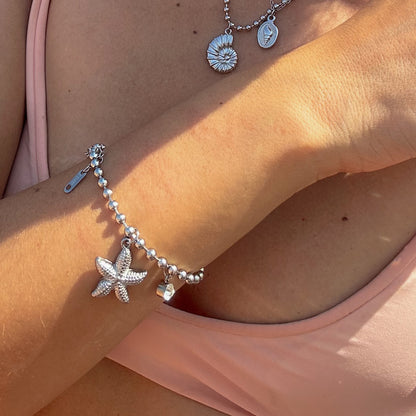 Silver Starfish and Diamond Charm Bracelet