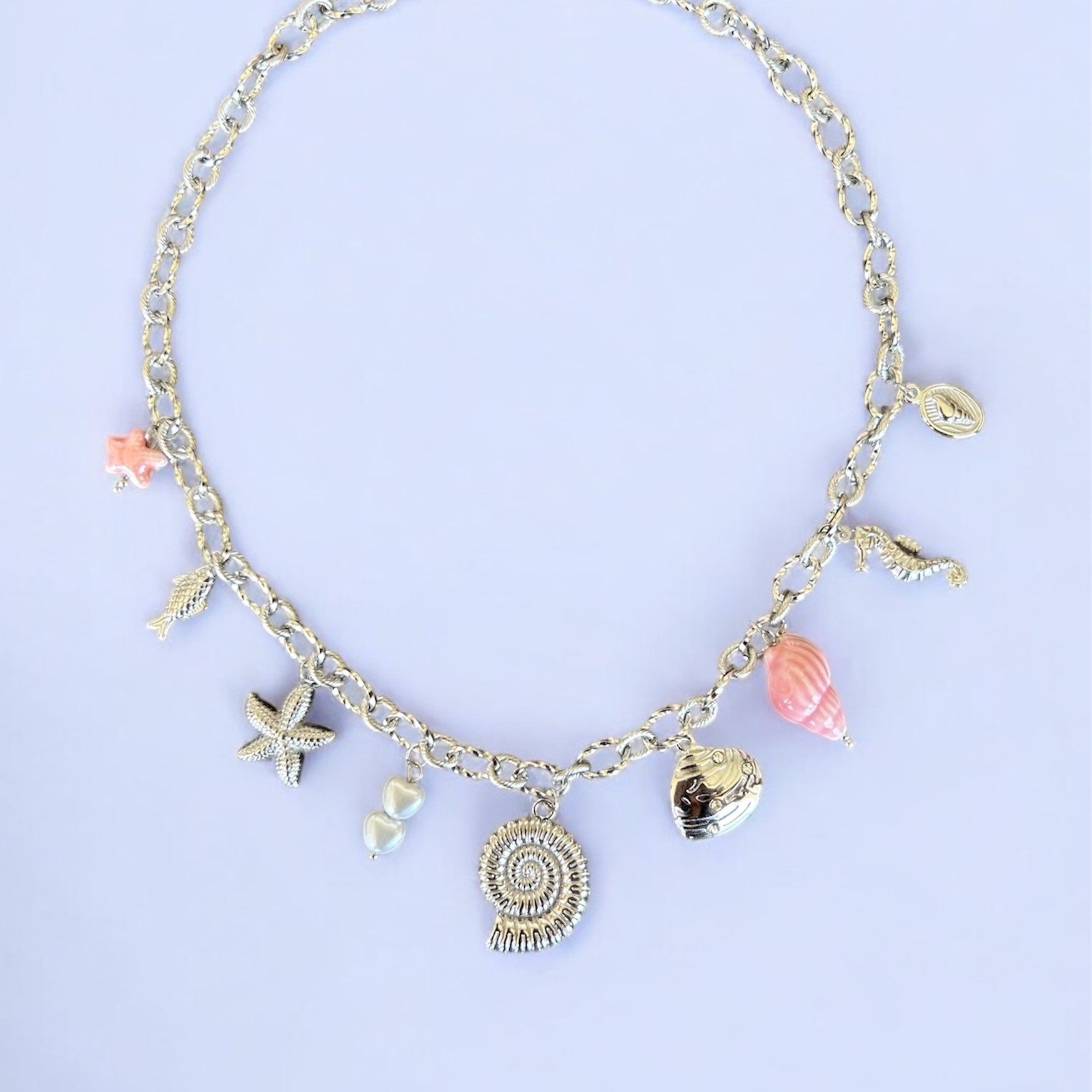 Silver and Pink Summer Charm Necklace