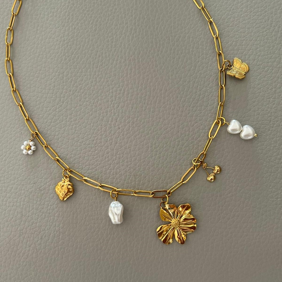 spring charm necklace gold